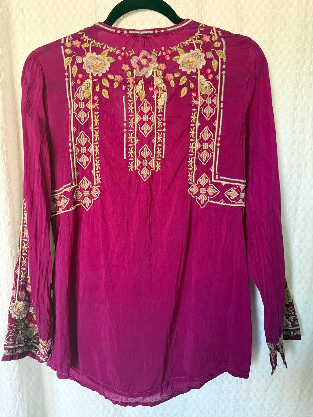 Johnny Was Embroidered Floral Cupra Rayon Boho Tunic Blouse Approx S Magenta - Picture 6 of 7